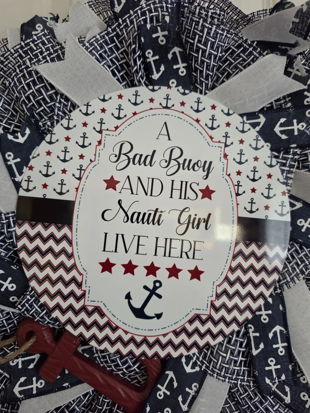 Nautical Anchor Door Wreath - Navy, White, Red